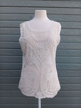 Express Delicate Ivory Lace Sleeveless Mesh Top